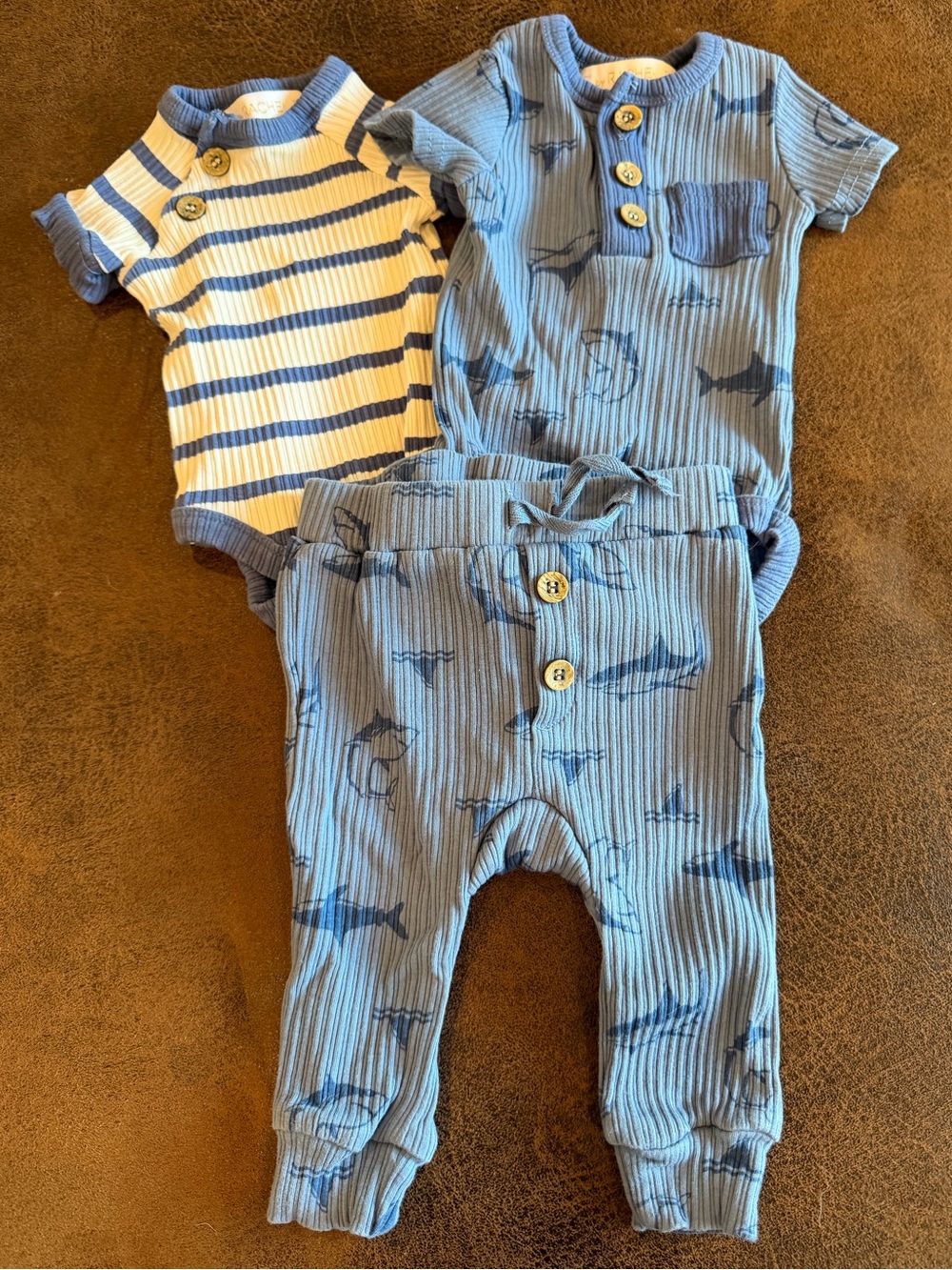 Rachel Zoe Light Blue Shark Ribbed Bodysuit Set 0-3 Month